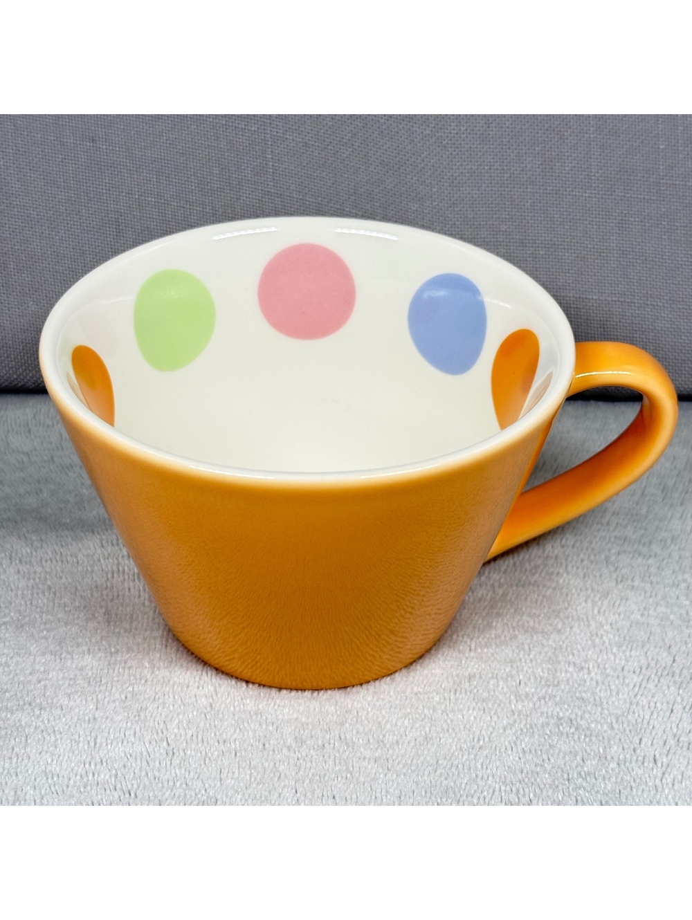 Vintage 2006 Starbucks Orange Polka Dot Mug 12oz Wide Rim Ceramic Coffee Cup